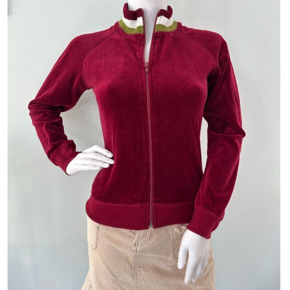 Vintage Y2k Velour Track Jacket Burgundy Red Zip Up Retro Style size Small - Picture 4 of 8